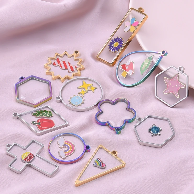 9Pcs Assorted Geometric Hollow Pressed Frame Pendant Molds