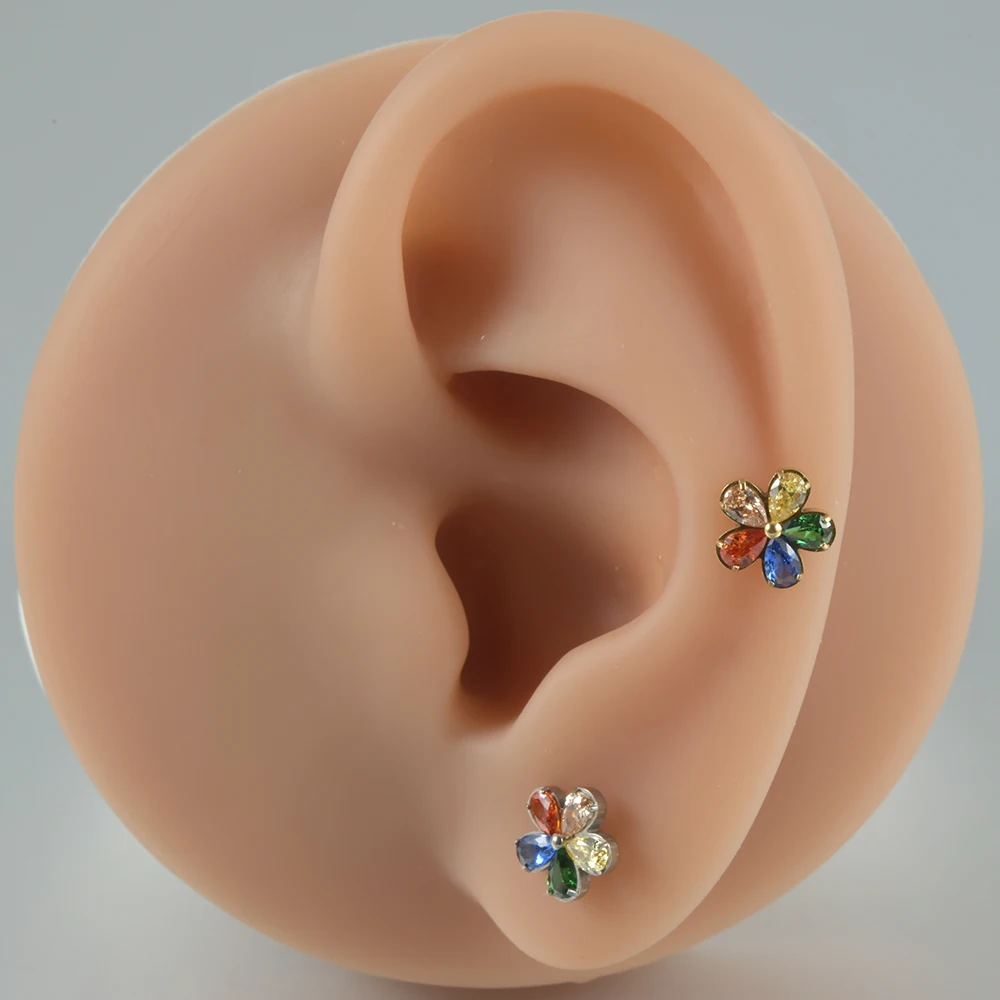 1PC G23 Titanium Cartilage Earrings Stud 16G Zircon Flower Internally Threaded Cz Helix Daith Ear Tragus Piercing Jewelry