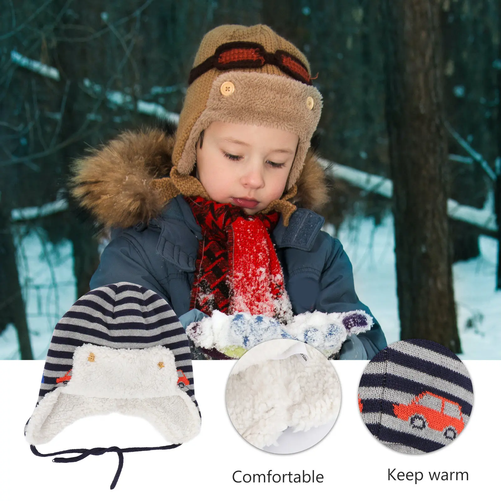 

Handmade Cotton Baby Ear Protection Hat Soft Skin-Friendly Warm Winter Hat for Kids Outdoor Photo Prop Commemorative Costume