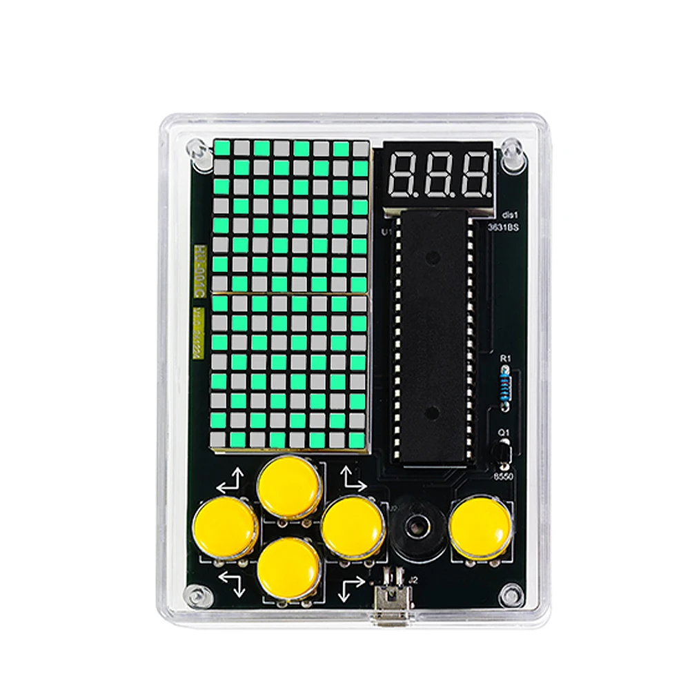 Kit De Soldadura DIY Para Consola Portátil Con 4 Juegos Clásicos (Tetris, Snake, Carreras Y Disparos) – Aprende Electrónica, Alimentación USB-C O Pilas AA, Acrílico Verde
