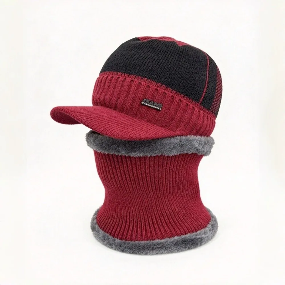 2Pcs/Set Fashion Warm Knitted Beanie Hat Fur Lined Windproof Scarf Caps Thickened Soft Neck Protect Cap Outdoor