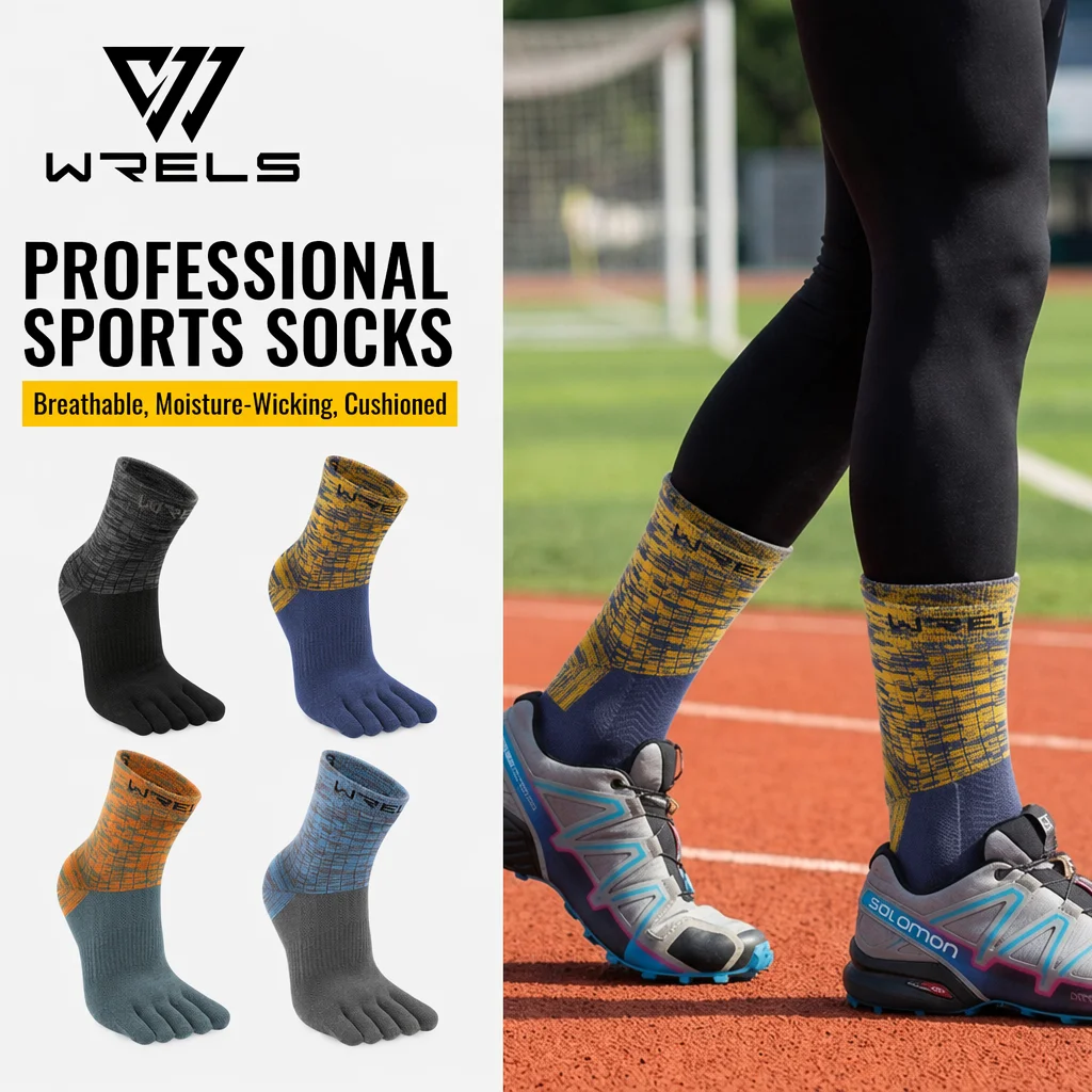 WRELS Five Toe Sports Socks Anti Blister Arch Support Moisture Wicking Quick Dry Five Finger Socks Running Sport Socks