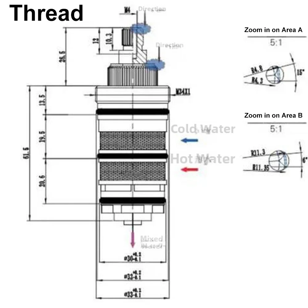 Brass Thermostatic Mixing Valve Core Designed for Integration into Standard Shower Faucet Bodies with Minimal Modification