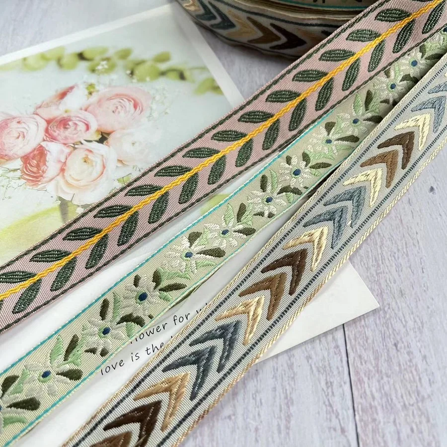 10 yards/lot Ethnic style webbing Woven Jacquard Ribbon classical Green for Garment accessories LS-3727 Width 2.5 CM