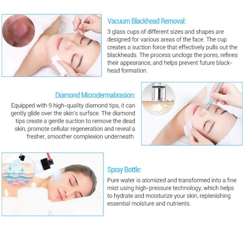 3 IN 1 Diamond Microdermabrasion Machine Diamond Beauty Machine Water Spray Suction Blackhead Exfoliation Face Peeling Skin Tool