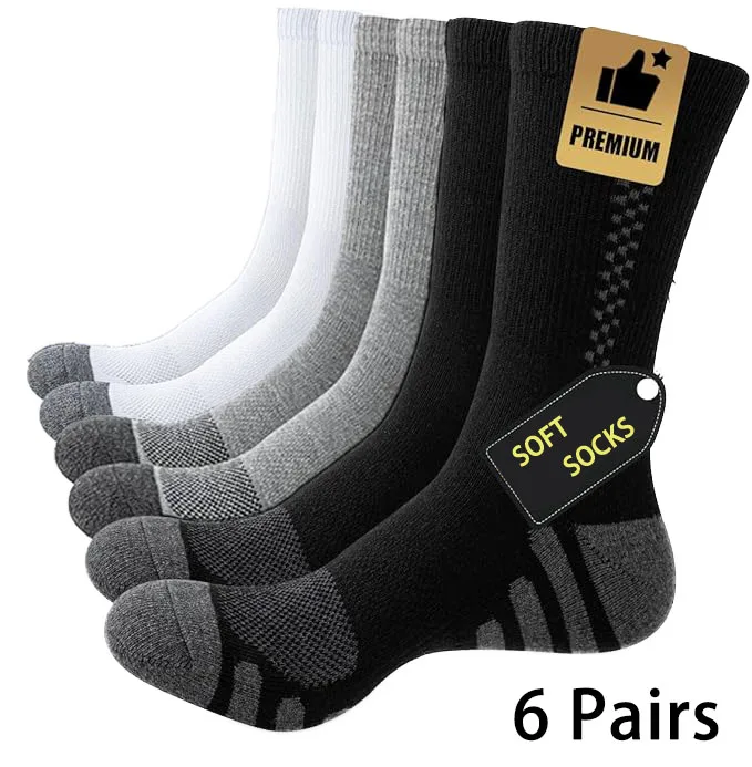6 Paar sportliche Herrensocken bis zur Wade, atmungsaktive, schweißableitende, rutschfeste, langlebige Sportsocken, stilvolle lange Herrensocken – Detail 1