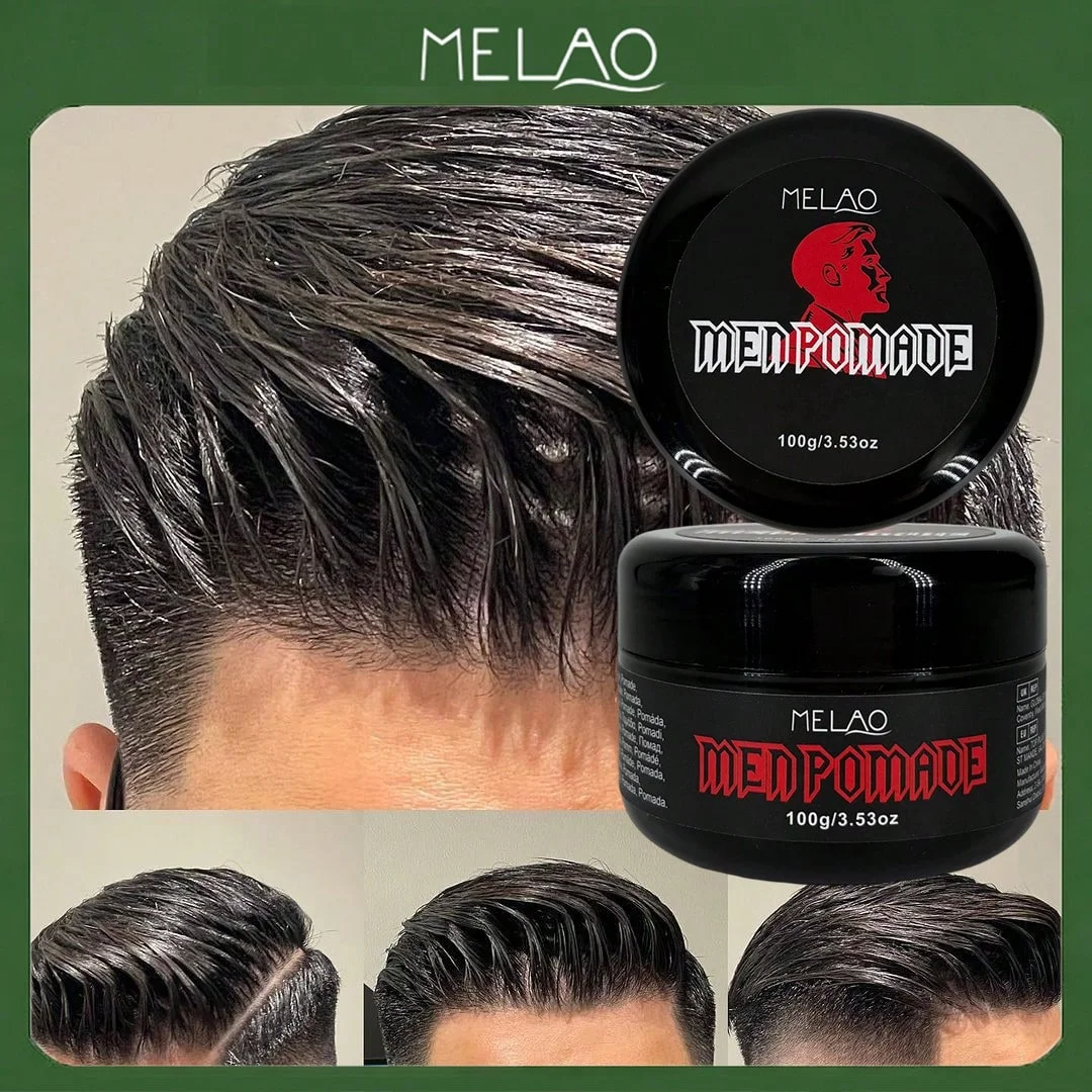 Pomada para Hombre, MELAO Pomada de Fijación Fuerte para Hombre, Brillo Clásico, Peinado Slick Back y con Raya Lateral, 100g/3.53oz