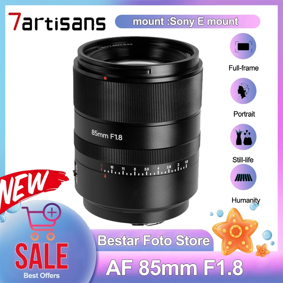 

Фотоэлектрический портретный объектив 7artisans 85 мм F1.8 AF с полной рамкой, Большая диафрагма, объектив Sony E mount для наружной видеосъемки