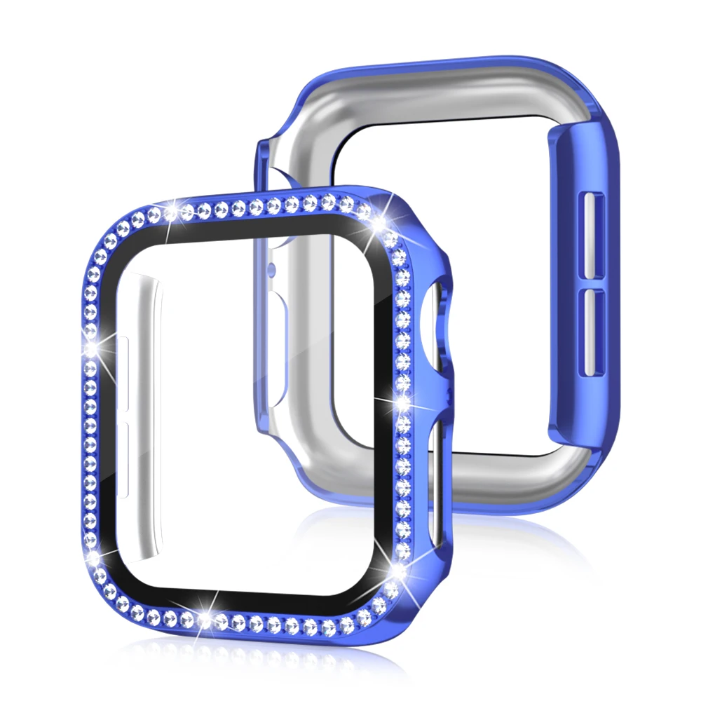 Bling Glass + pokrowiec na Apple Watch 45mm 44mm 42mm 41mm 40mm 38mm diamentowy zderzak + ochraniacz ekranu iwatch seria 8 7 6 5 3 SE