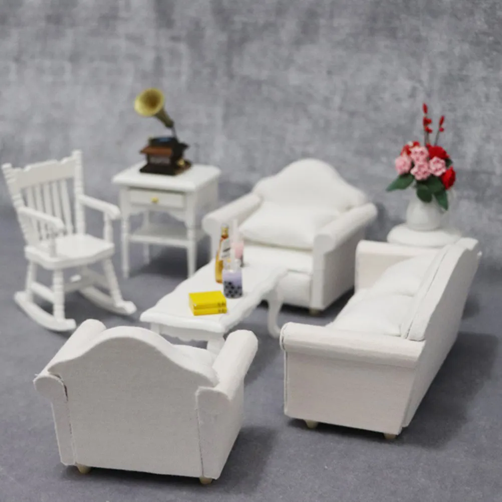 

1Pcs Miniature White Mini Rocking Chair Handmade Polished Smooth Surface for Children Playing Mini House Bedroom Accessory