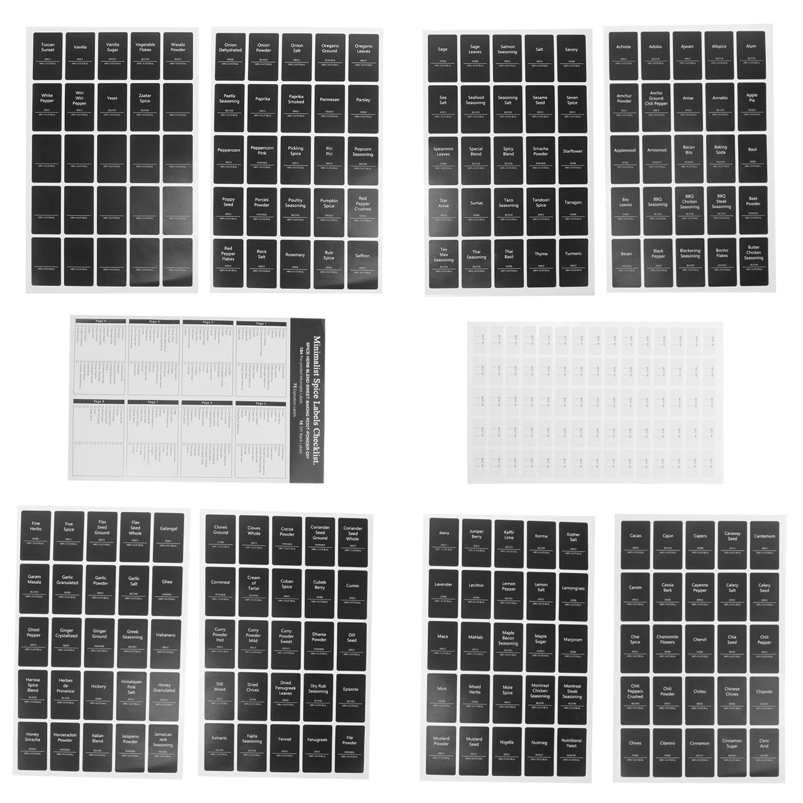 

6 Sheets Preprinted Spice Jar Label Stickers For Kitchen Seasoning Bottle Self-Adhesive Classification Marking Tool Oval