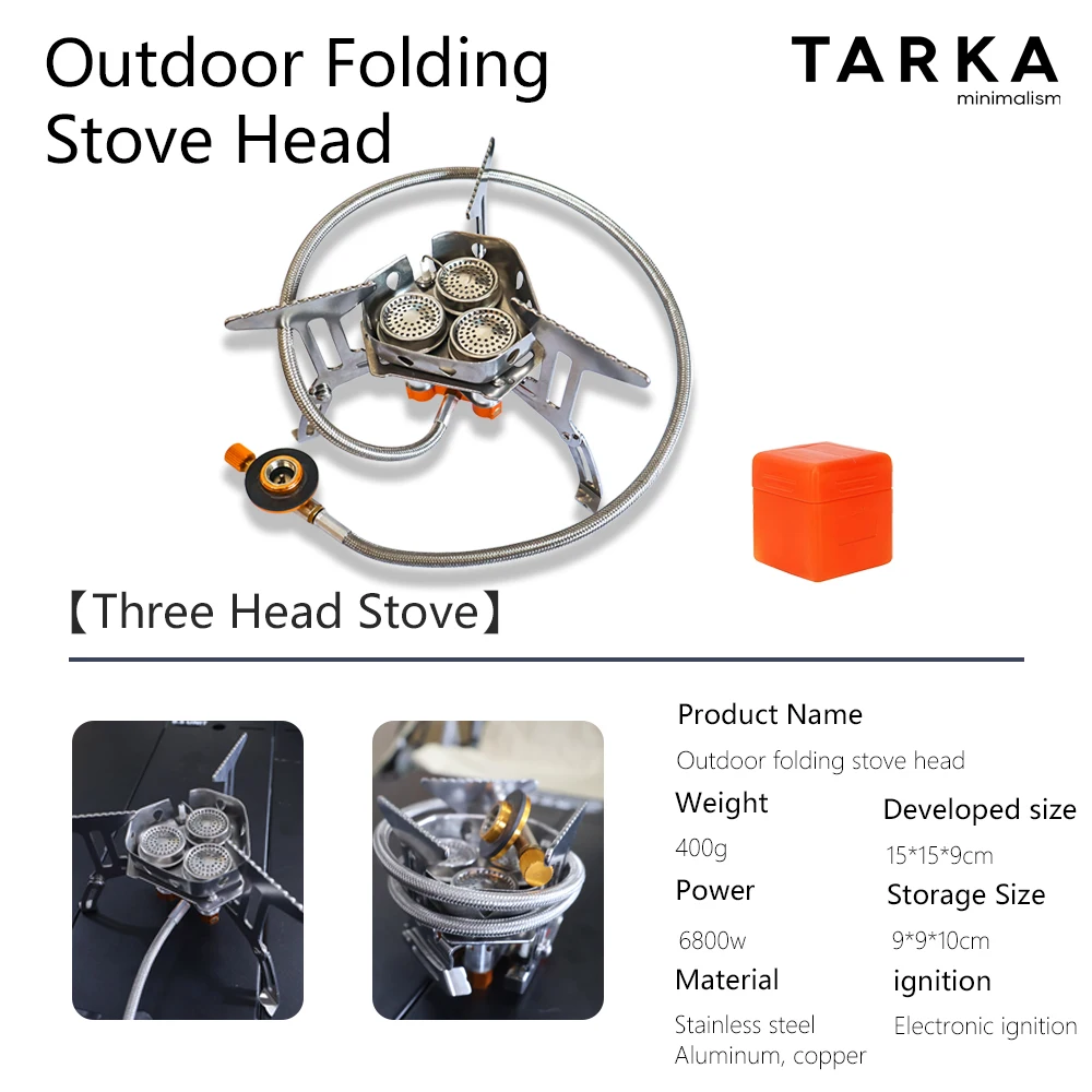 TARKA Camping Gas Stove 5800w 3 Head Gas Burner Tourist Strong Fire Furnace Climbing Hiking Equipment Picnic Kitchen Cookware
