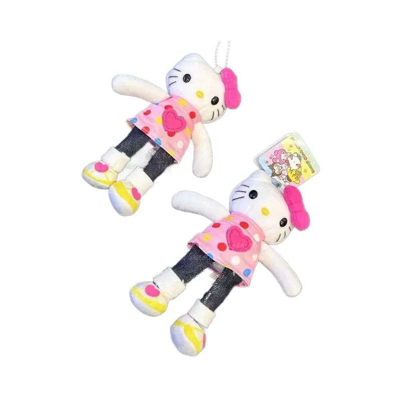 Sanrio Cartoon Long Legged Hello Kitty Keychain Polka Dot Denim Pants Hanging Figurine Backpack Accessory Small Doll Cute Gift