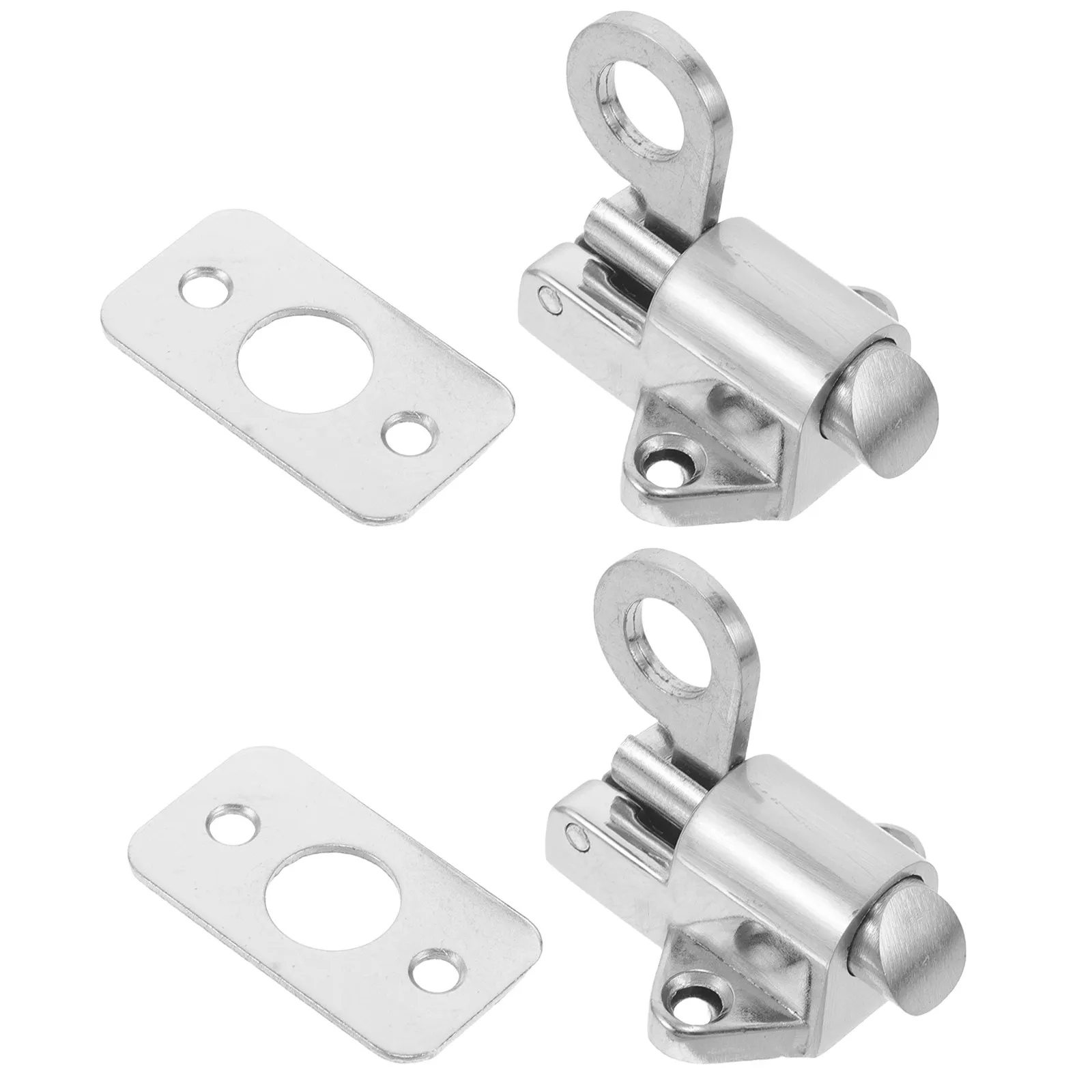 2Pcs Self-Closing Latch Lock Zinc Alloy Spring Bounce Bolt Pull Ring Resilient Bolt Latch Automatic Security Door Lock Gate