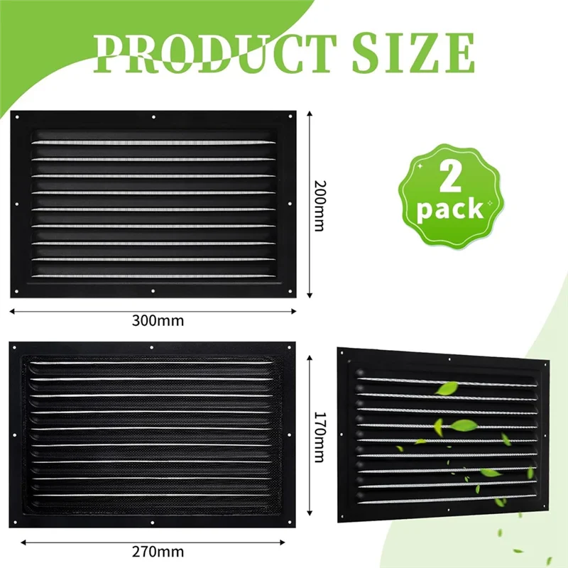 ABGG-Metal Louver Vent Grille 8" X 12" 2 Pcs For Attic Shed Vents Gable Vents With Screen Mesh For Indoor Outdoor Garage