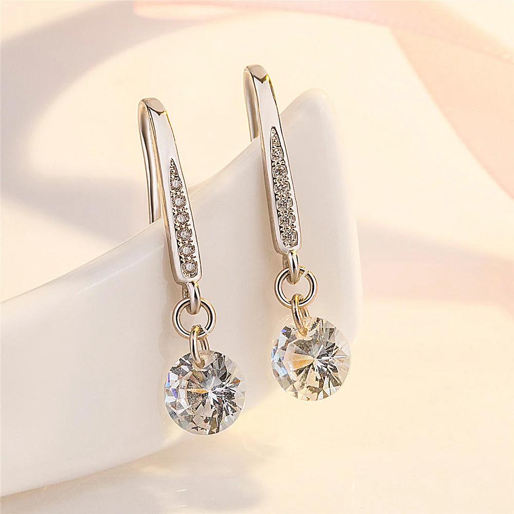 Women Hook Dangle Earring Women Fashion 925 Sterling Silver Rhinestone Dangle Earrings Wedding Jewelry For Party Banquet