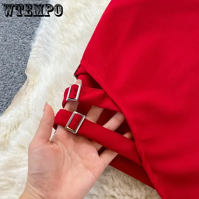 WTEMPO Sexy Women Summer Dress Solid Irregular Hip Wrap Red Dress Backless V-neck High Waist Slim Sleeveless Party Dress