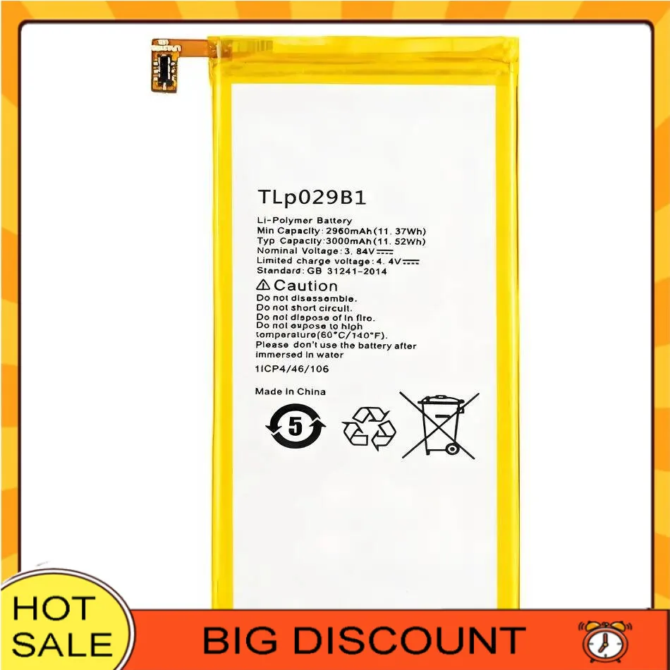 

Для Alcatel OT-5095 5095B 5095I, OT-5095K L Y Touch Pop 4S 2960 мАч аккумулятор высокой емкости для мобильного телефона Tlp029b1