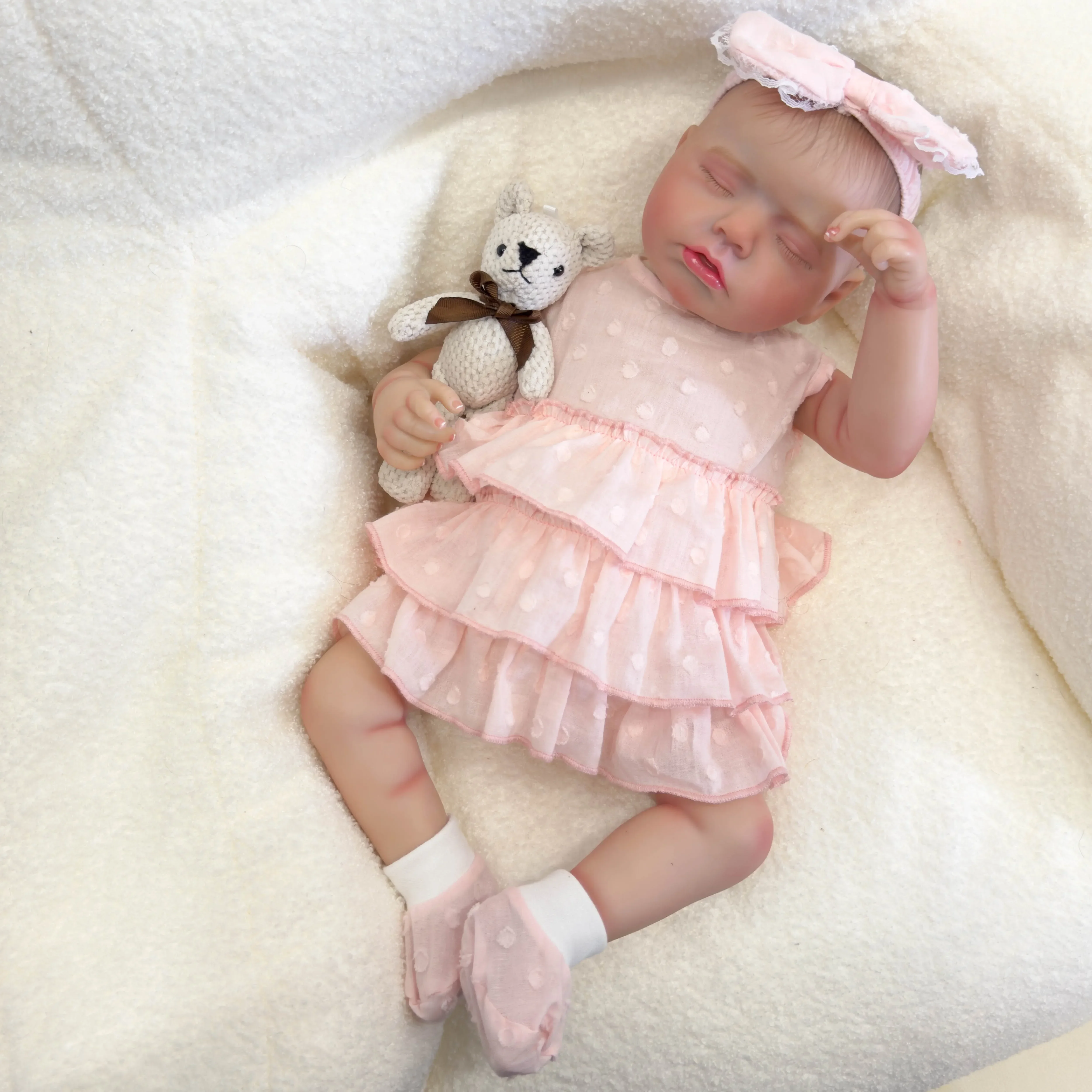 NPK 19inch Improved LouLou Soft Body Newborn Baby Reborn Doll Lifelike Soft Touch Cuddly Baby Multiple Layers Painting 3D Skin