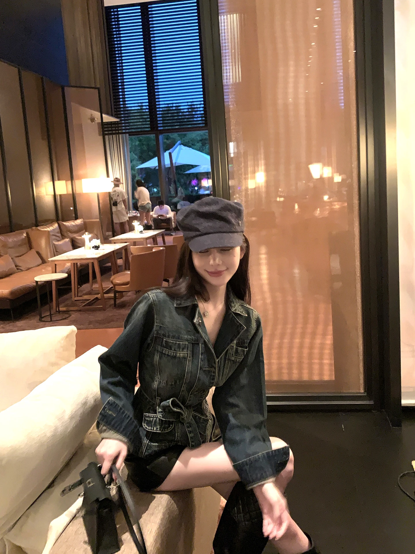 

Sister Titi ort Denim Jaet Women's Spring Vintage Waist-Cinching Blue Jeans Top Casual Sle Button Closure Cotton Blend