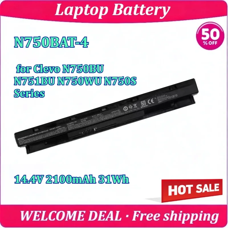 New N750BAT-4 for Clevo N750BU N751BU N750WU N750S Series Laptop Battery 14.4V 2100mAh 31Wh Long Endurance Lithium Battery
