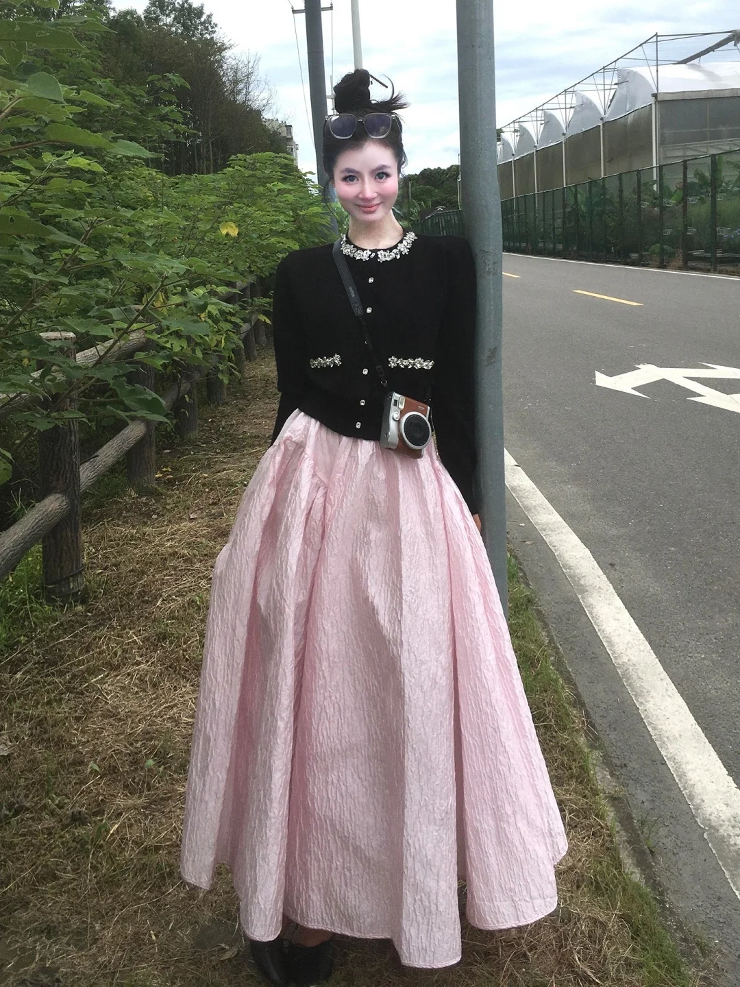 

Large Size Knitted Open Cardigan And High Waist Skirt Set for Women with Diamond Embelliment Spring Faion ...