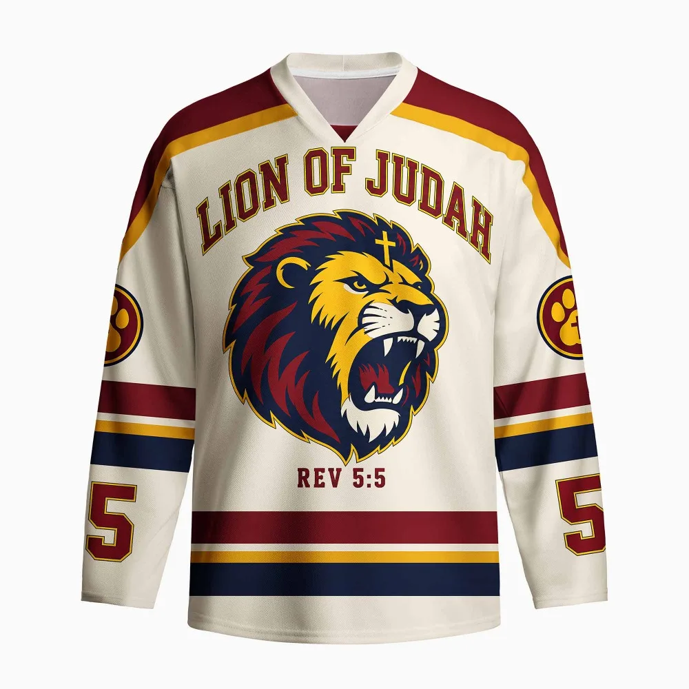 Men's New Oversized Environmentally Friendly Full Printed Long Sleeved Shirt, God Bless You, Ice Hockey Printed Jersey
