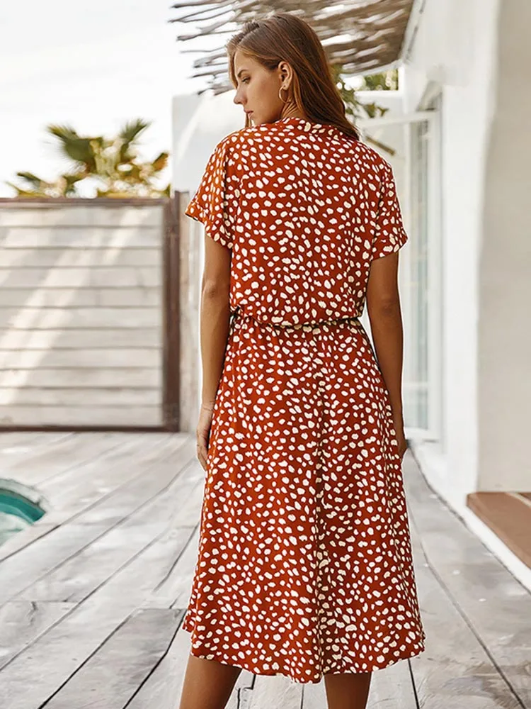 Dots Print White Summer Dress Women 2022 New Short Sleeve Tunic Vintage Midi Dress Casual Holiday Boho Beach Dress Vestidos