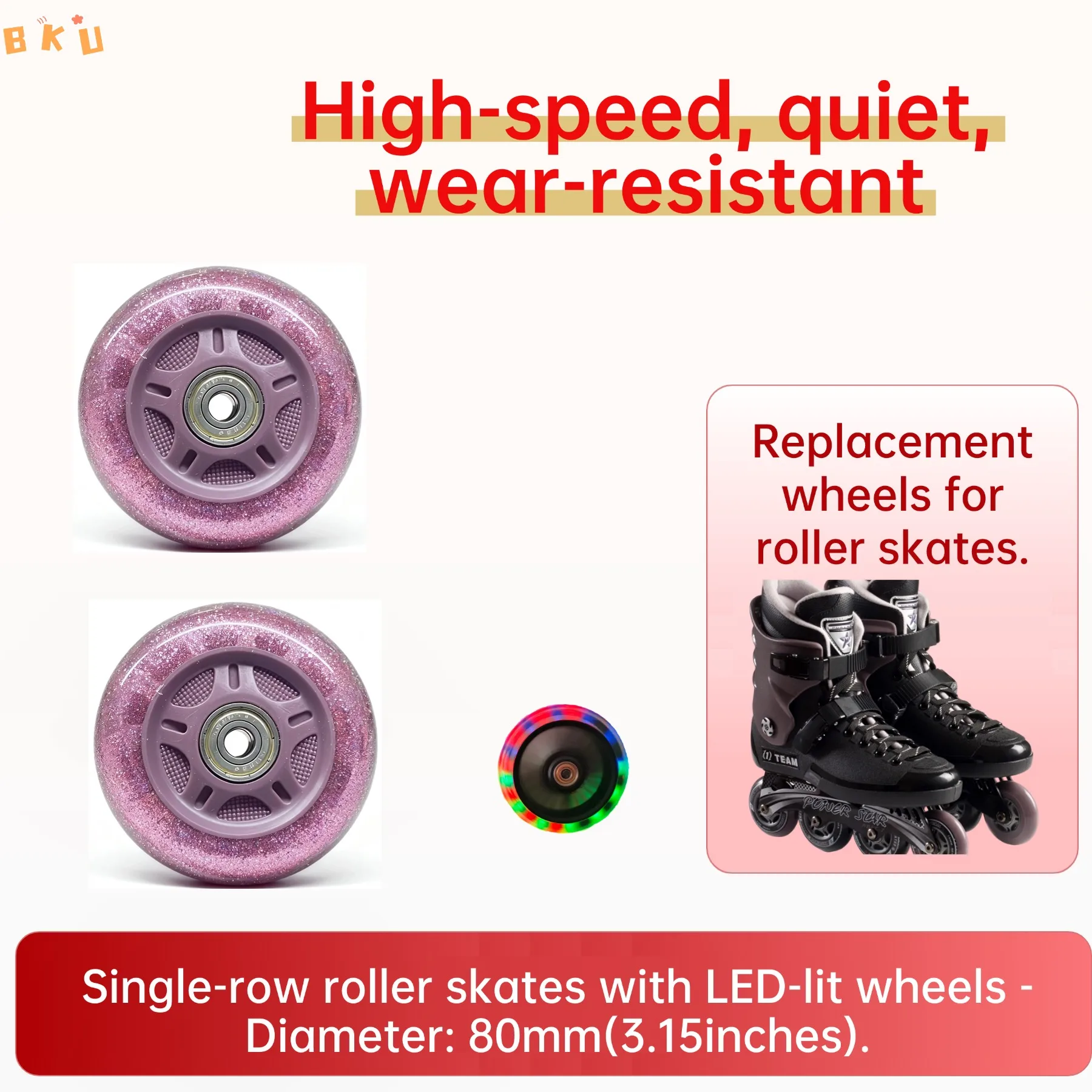 Roues de patins à roulettes en PU lumineuses LED de 80mm, 8 pièces, roues lumineuses Flash à une rangée pour Scooters et vélos pour enfants