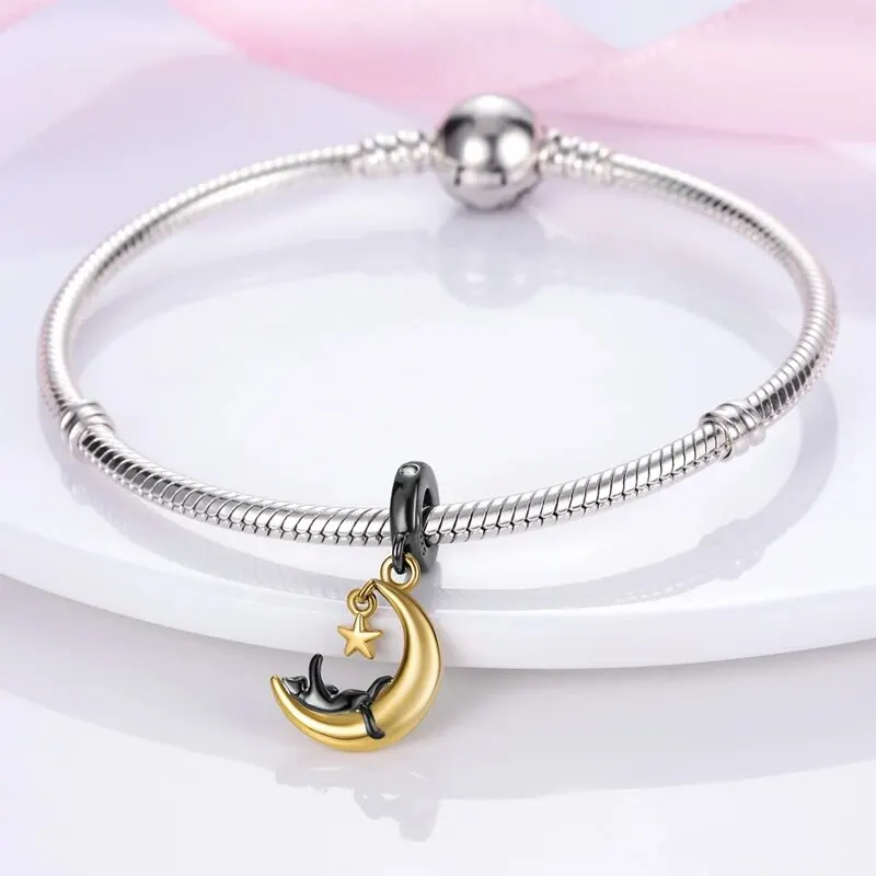 New 925 Sterling Silver Black Cat Charms Beads Fit Pandora 925 Original Bracelets DIY Jewelry Women Birthday Gift Making