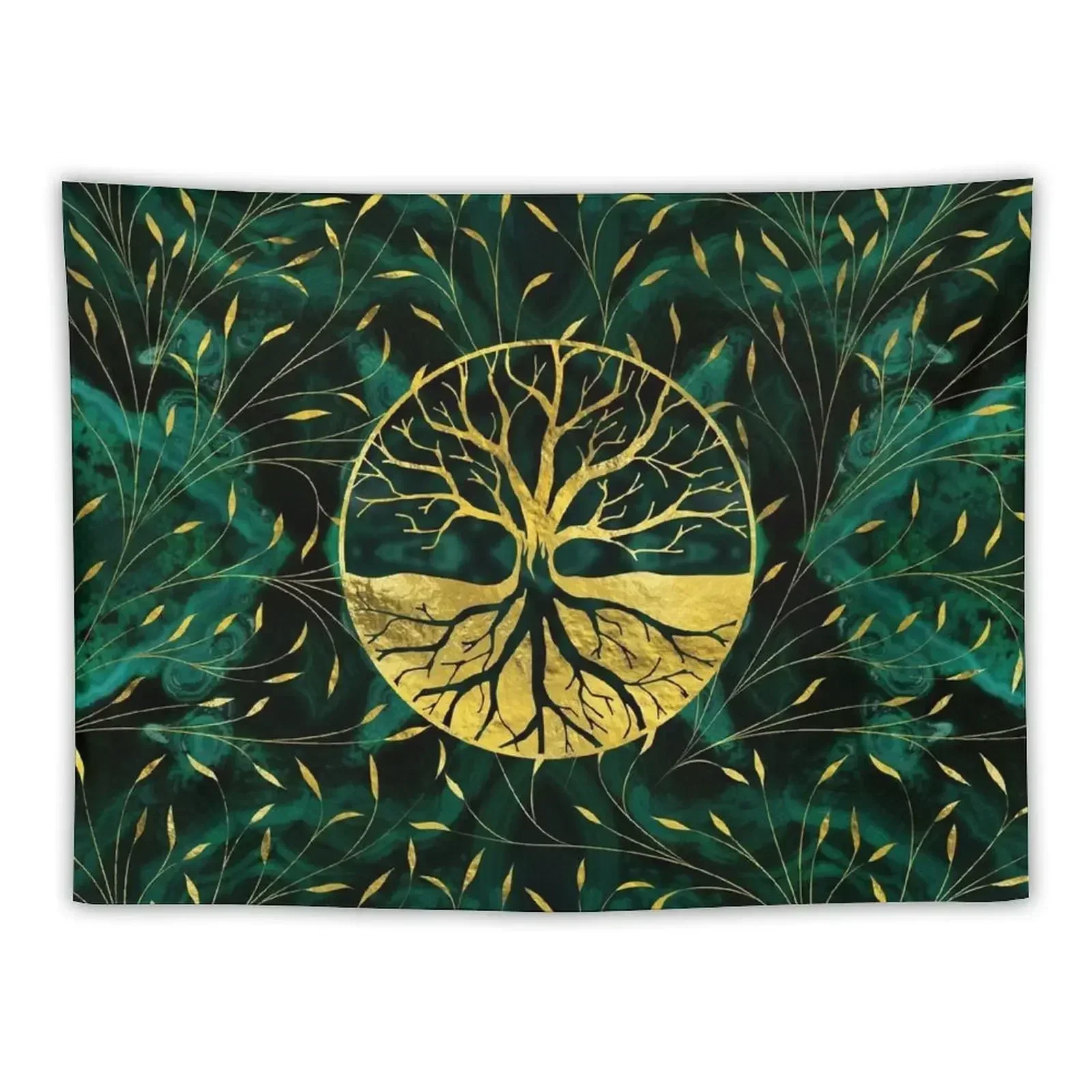 

Golden Tree of Life Yggdrasil on Malachite Tapestry Decorations For Your Bedroom Outdoor Decor Decoration Wall Tapestry