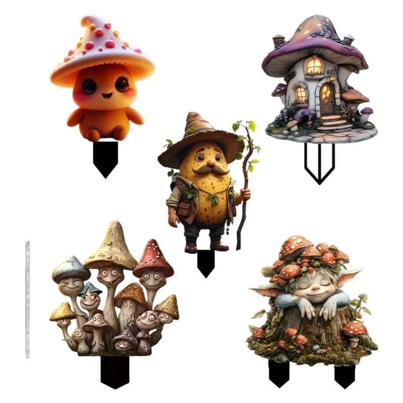 Acrylic Garden Floor Plug Creative Waterproof Mushroom Statue Sculptures Multifunctional Cartoon Elf Garden Stake C5AD