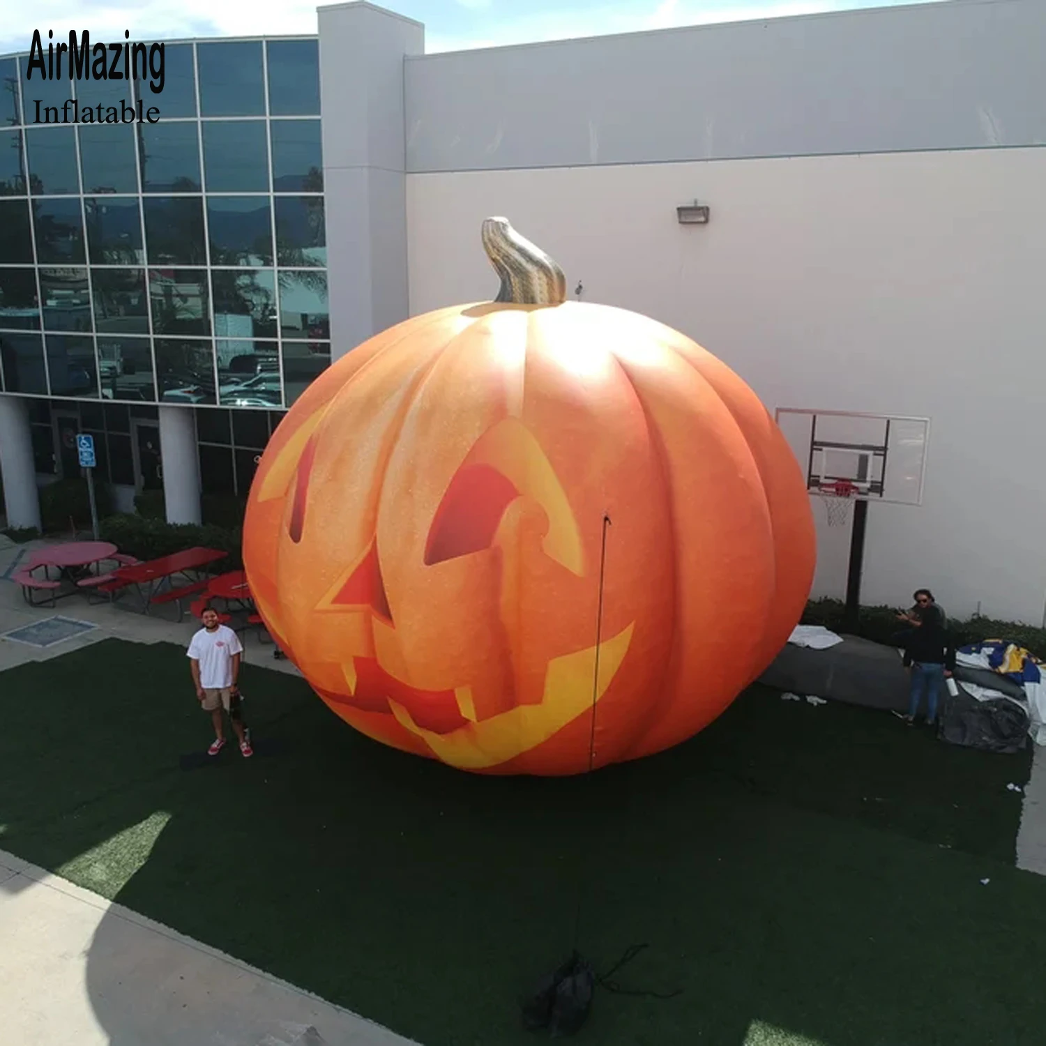 Calabaza inflable LED gigante semiimpresa para Halloween, modelo de monstruo de calabaza con ojos animados, boca, vacaciones, promoción al aire libre