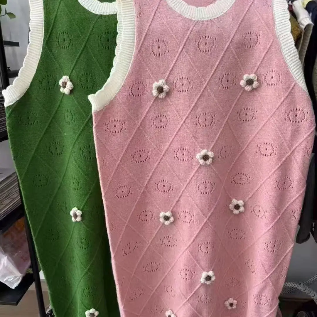 

Knitted Sleeveless Dresses Long Womens Fall Handsome Oversize Bows Ins Grid Punk Sporty Half-Zipper Cowgirl Collegiate Crop 2025