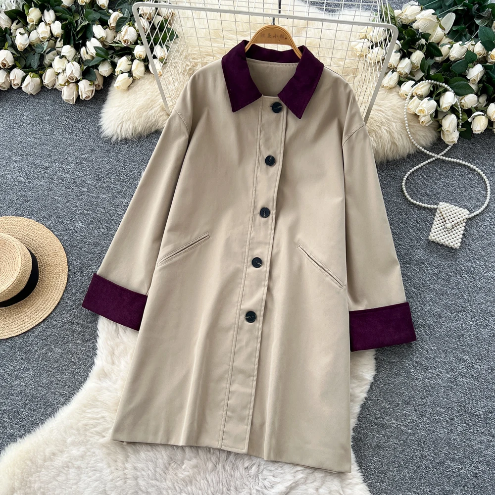 

Chic Women Trench Coat Loose Single Breasted Corduroy Windbreaker Mid Long Windcheater Female Outerwear Spring Autumn 2025 New
