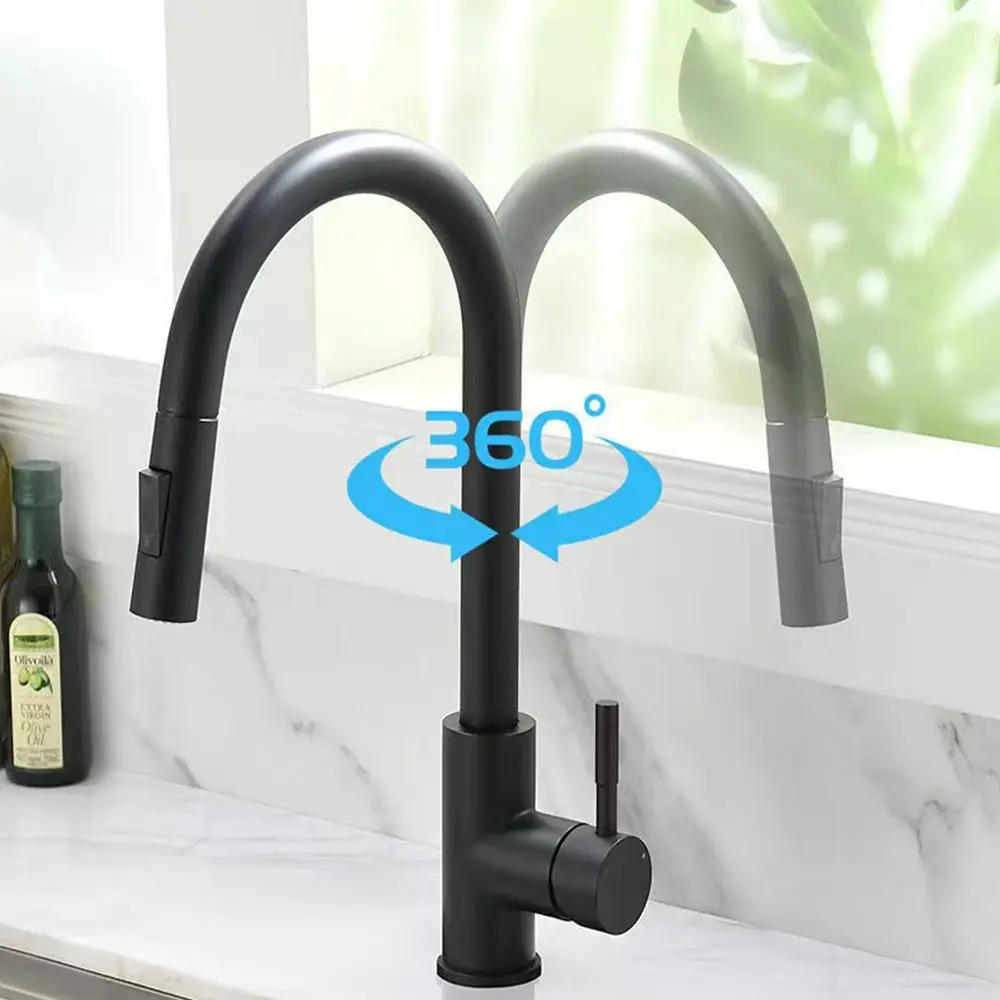 

Выдвижной кухонный смеситель из матового никеля, нержавеющая сталь, черный кухонный смешанный смеситель, смеситель для кухонной мойки