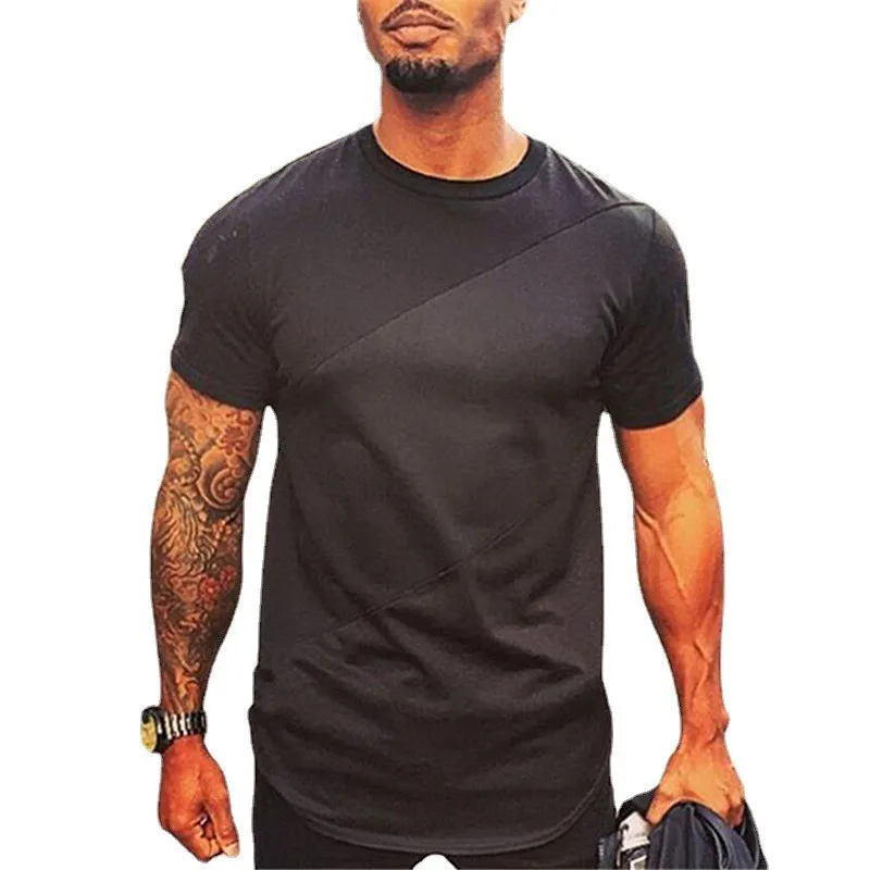 

Men Fashion Stitching Contrast Color T-Shirt Summer Breathable Cotton Short Sleeve Shirt Gym Fitness Bodybuilding Running Tops