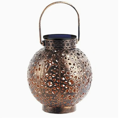 Outdoor Garden Landscape Decoration Solar Lights LED Metal Waterproof Round Lantern Lights Hanging Hollow Projection Lights IP65