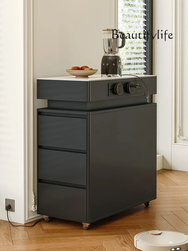 BJ Ultra -narrow Island Platform Small Apartment Can Move The Island Platform, Modern Minimalist Light Luminous Rock Board Table