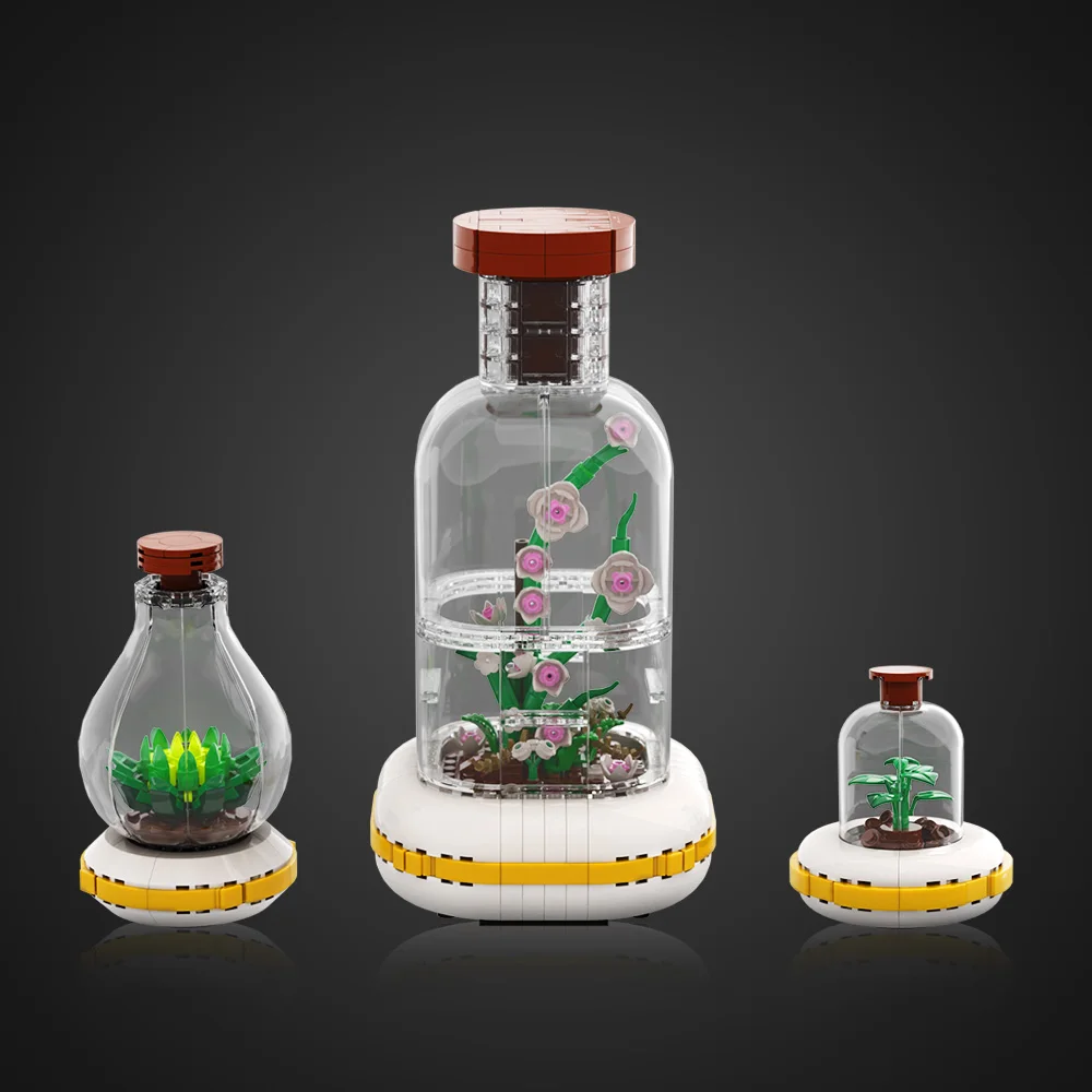 

MOC Creative Expert Botanical Terrariums Glass Potted Plant Building Blocks Succulent Plants 3D Simulation Model Education Toys