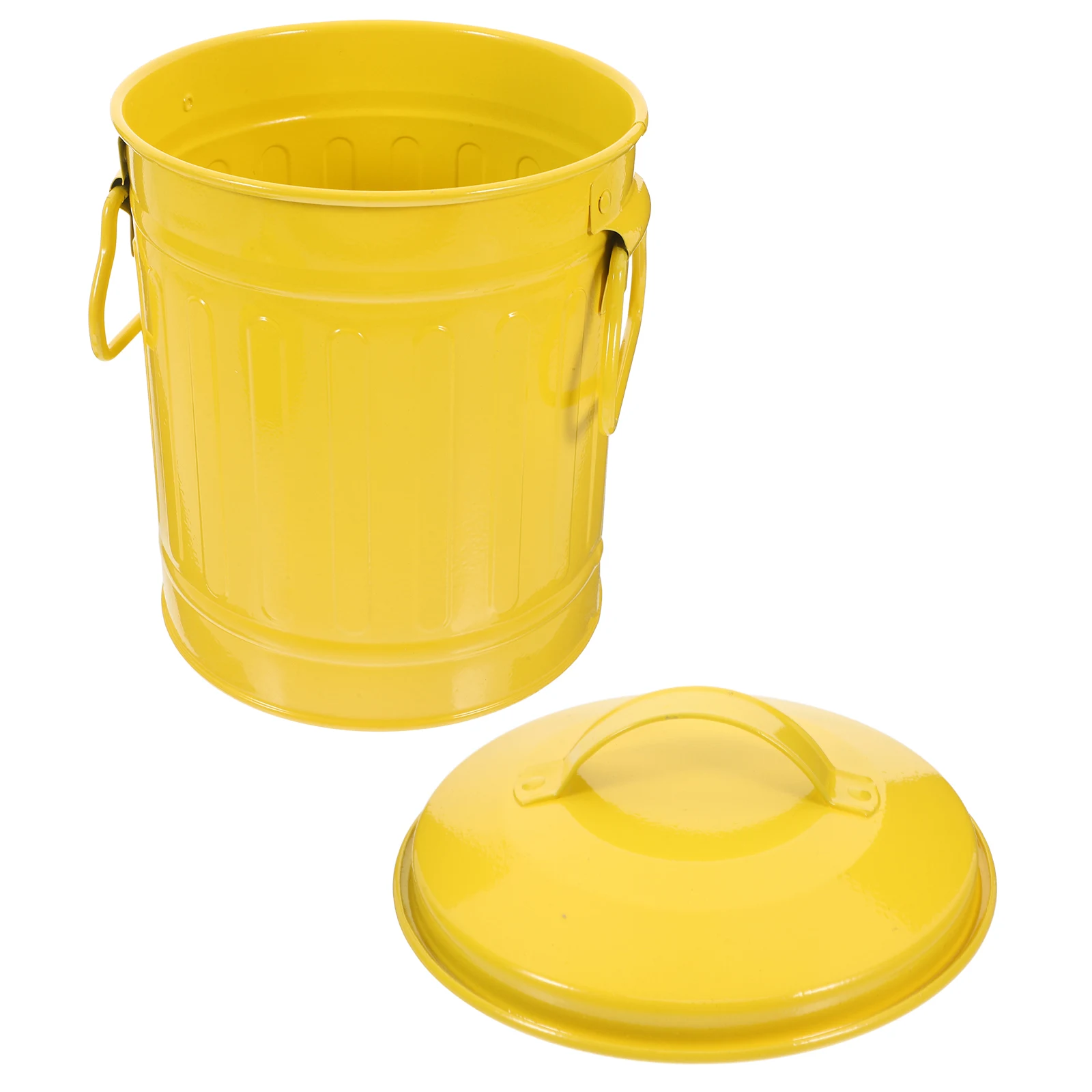 

Mini Metal Waste Basket with Lid Vintage Design Desktop Organizer for Pens and Small Trash Office Study Essential