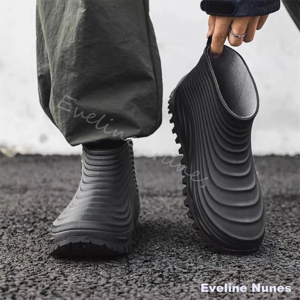 New Men's Low-Top Fashion Rain Boots Fleece-lined Slip On Warm Non-slip Waterproof Soft Soled Comfortable Water Shoes