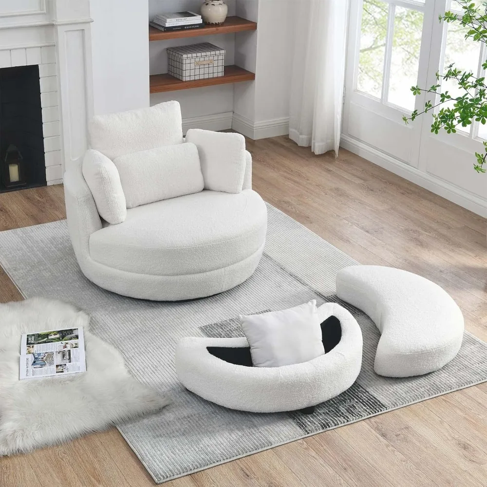 

Swivel Chair with Half Moon Shaped Storage Ottoman, Modern Teddy Fabric Club 360 Degree Swivel Barrel Accent Sofa Chair, 39-inch