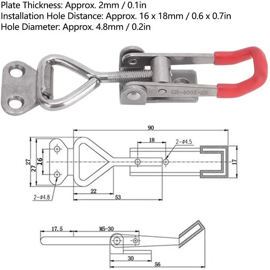 2pcs Adjustable For Toggle Clamp Quick Buckle GH-4001-SS Stainless Steel 304 for Toolbox Drawer Chest Cabinet Hardware Use