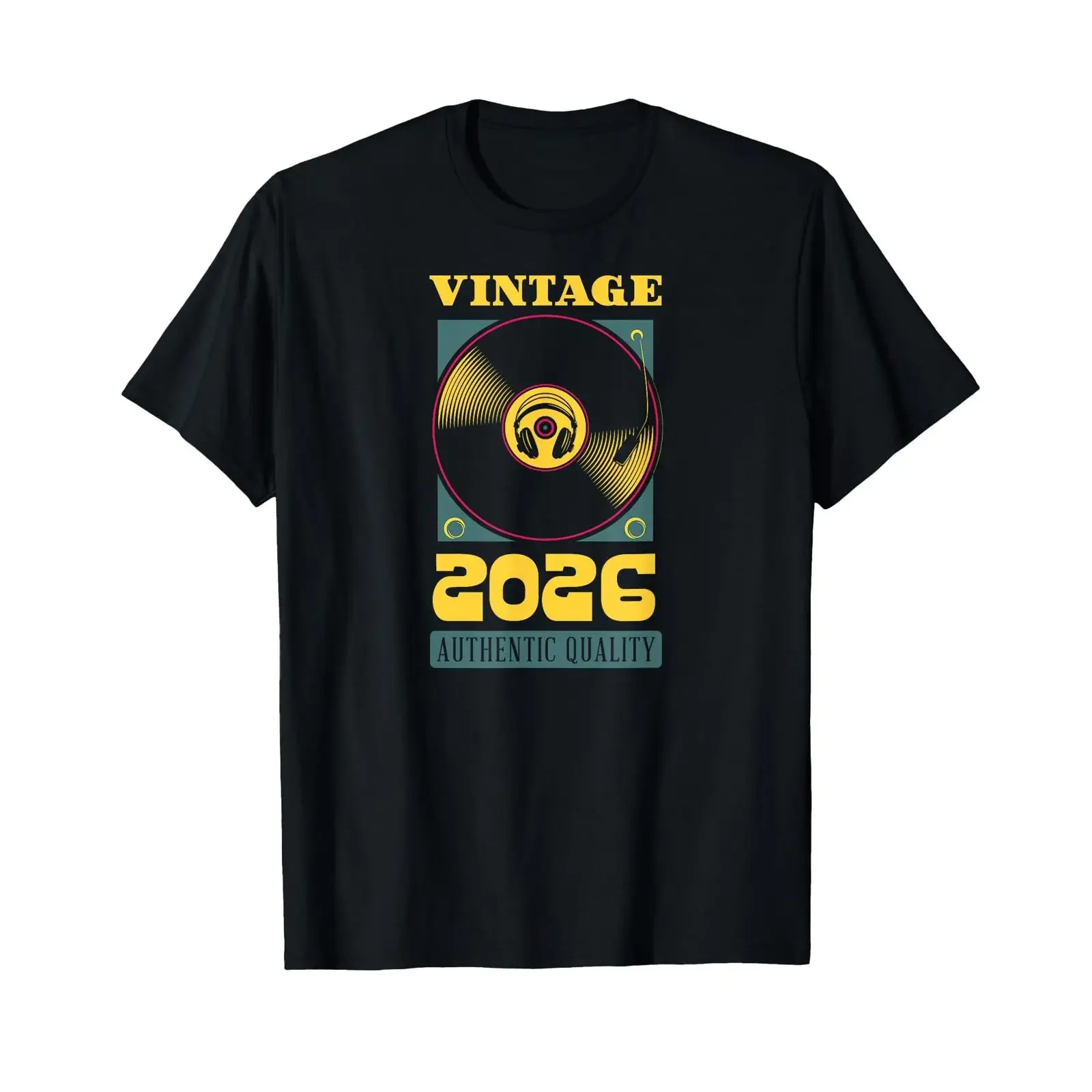Vintage 2026 Authentic Year of Birth Birthday T Shirt Vinyl Record vintage Washed Casual Unisex Slightly Stylish graphic homme