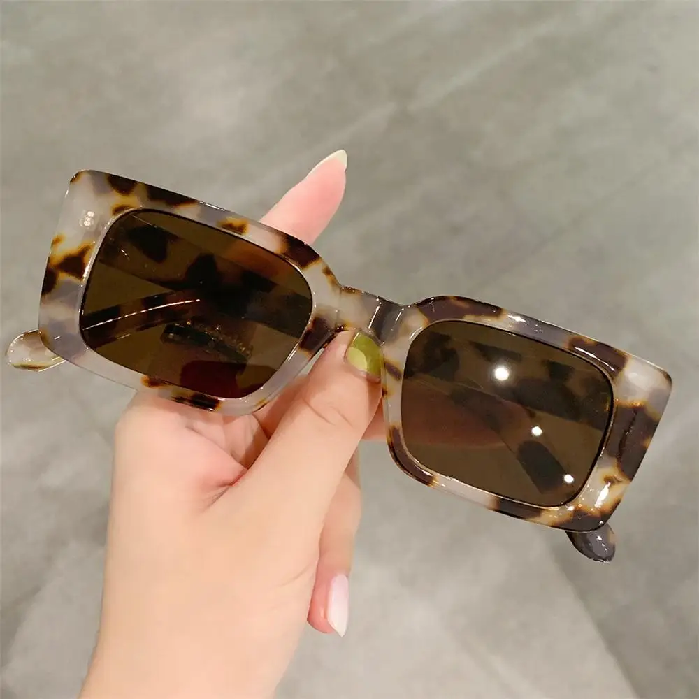 Vintage Beach/Travel Gradient Women's Fashion Rectangle Leopard Sun Glasses Shades Square Sunglasses