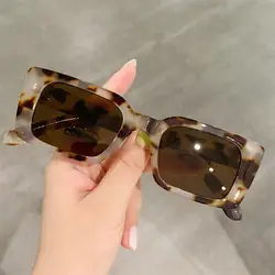 Vintage Beach/Travel Gradient Women's Fashion Rectangle Leopard Sun Glasses Shades Square Sunglasses