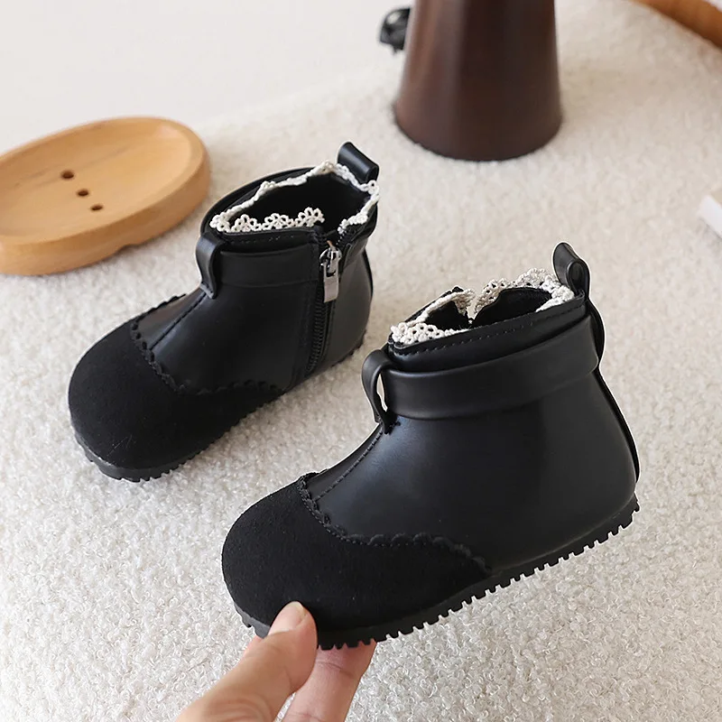 

Короткие сапоги для девочек, осень/зима 2023, кожаные детские ботильоны принцессы, теплая нескользящая удобная детская обувь для детей от 1 до 6 лет