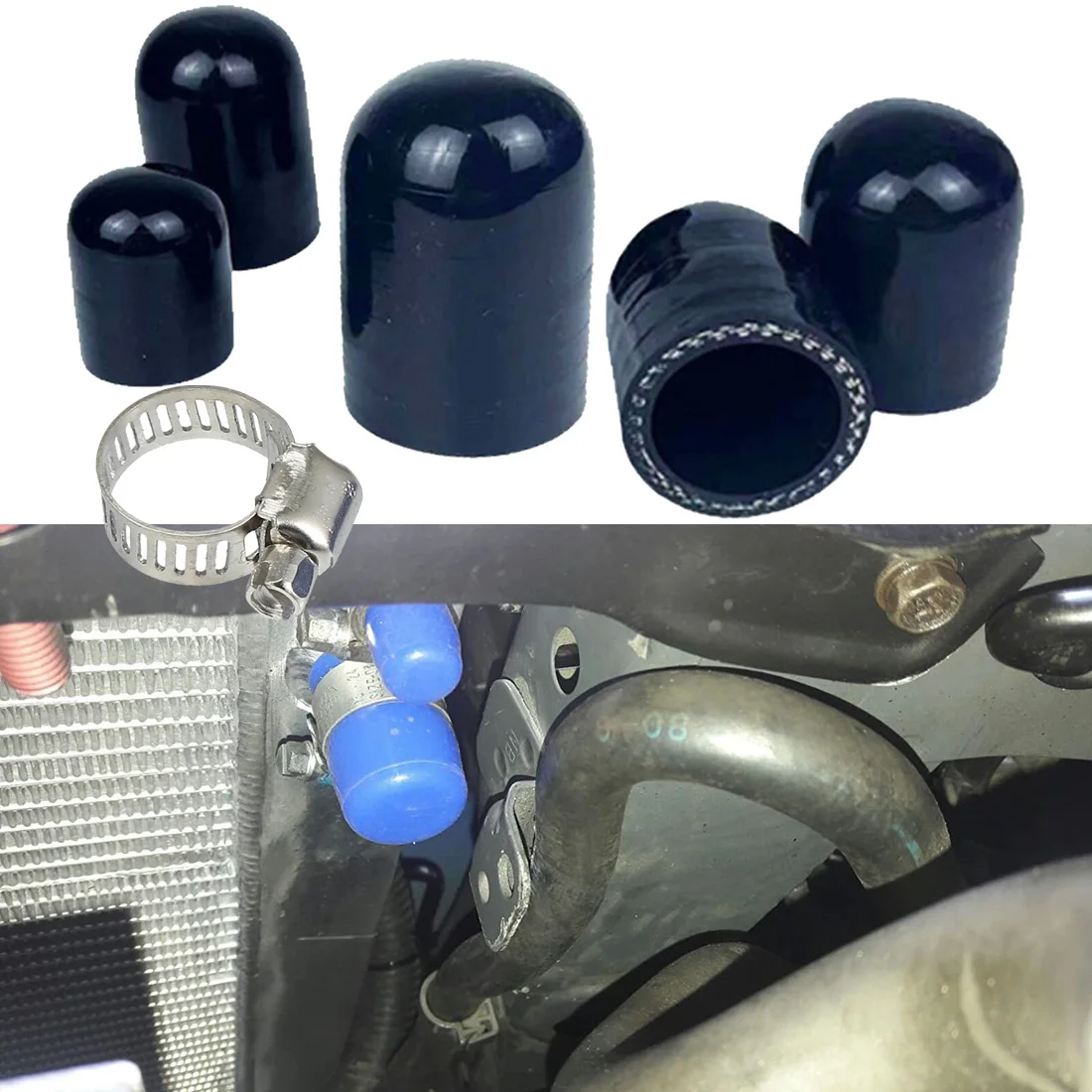 30mm Length Car Silicone Water Tube Cap Plug Car Air Intake Pipe Hose End Cap with Clamps Set 4/6/8/10/12/14/16/18/20/22/40mm ID
