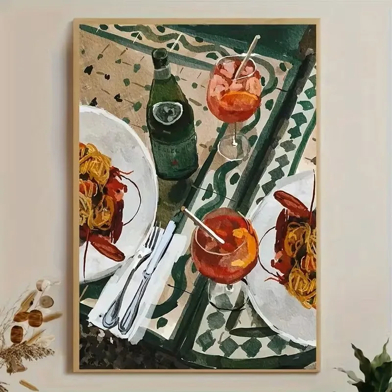 

One Frameless Canvas Poster, Retro Art Pasta Pattern, Kitchen Wall Decoration, Modern Living Room and Bedroom Home Decoration